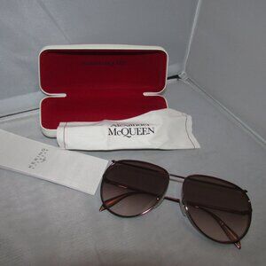 Alexander McQueen Aviator Used Sunglasses Brown With New Case / Cloth / Card
